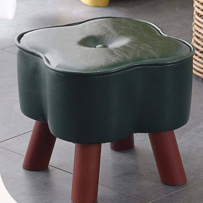 Modern Art Deco Clover Leather Wood Footstool
