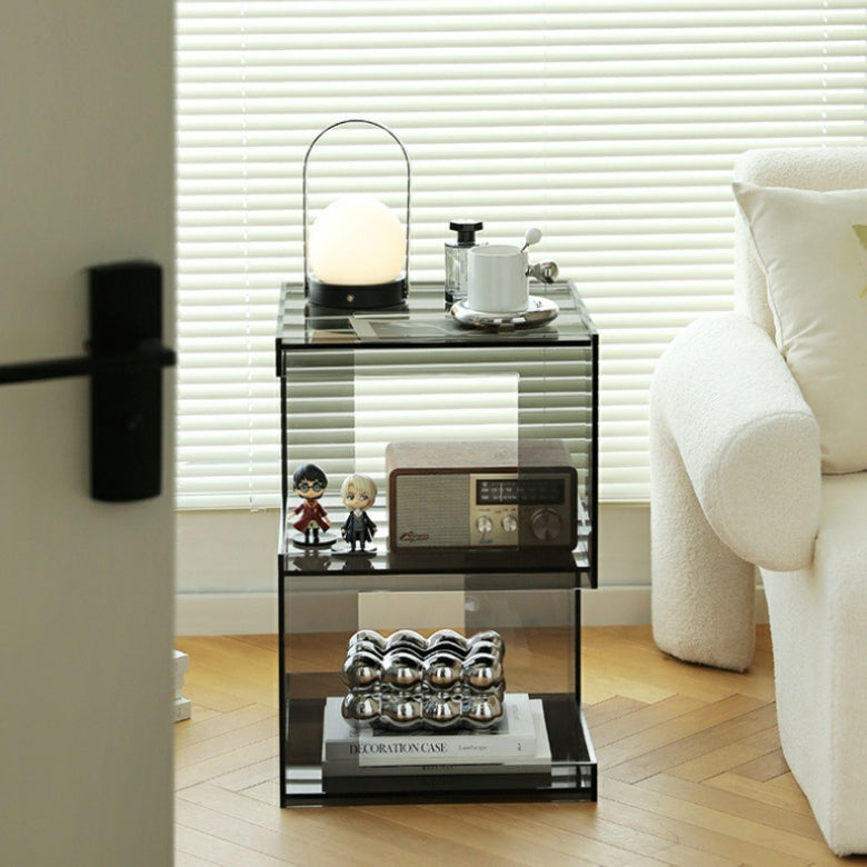 Modern Luxury Acrylic 3-Tier End Table — Transparent White