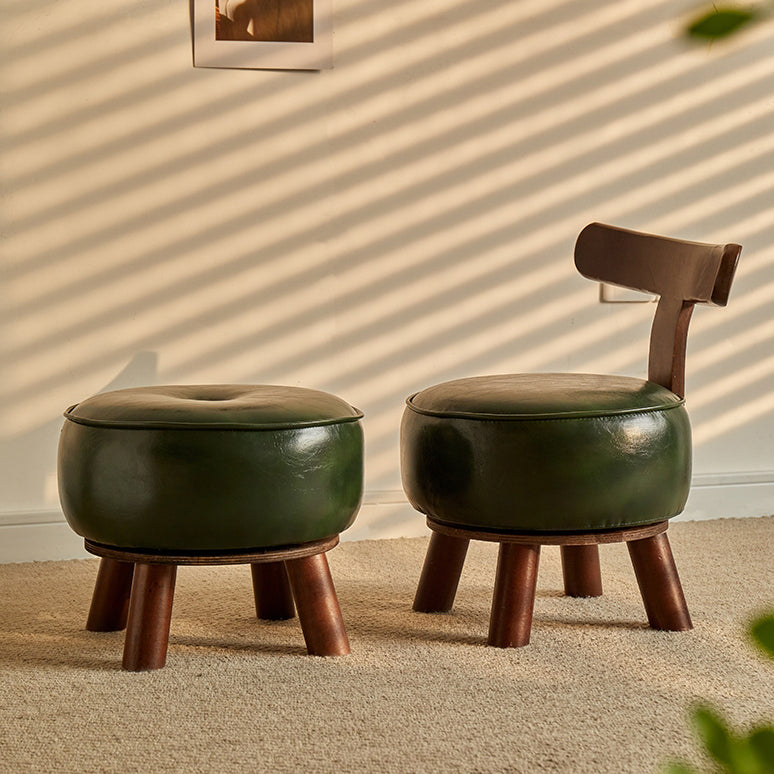 Minimalist Bent Leather Solid Wood Footstool — B