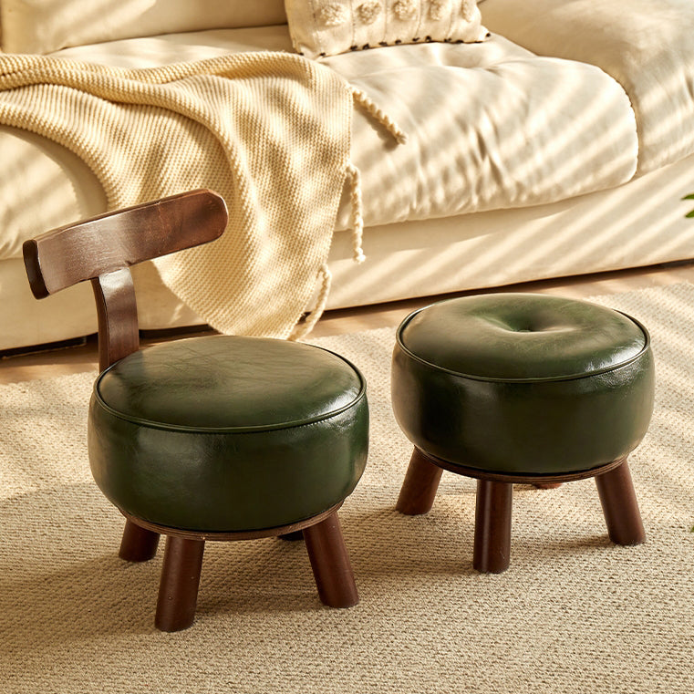 Minimalist Bent Leather Solid Wood Footstool