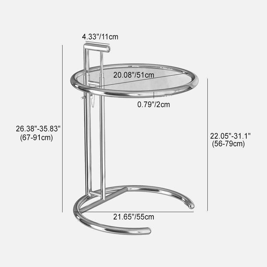 Minimalist Stainless Steel Glass Extendable Round Side Table