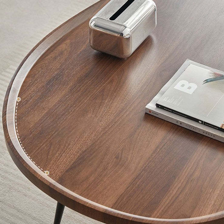 Scandinavian Oval Mango Wood Iron Coffee Table — White Marbled Color