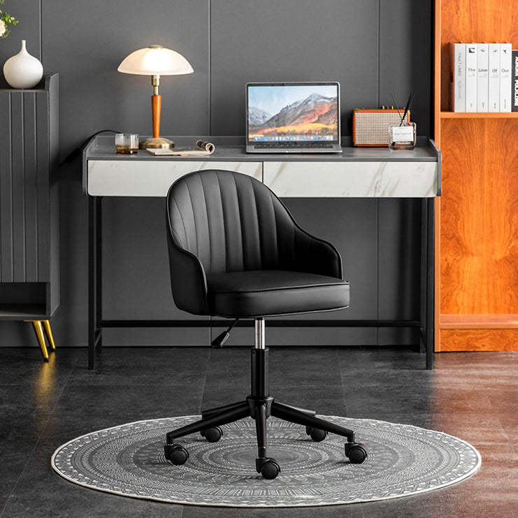 Modern Leather Steel Movable Desk Chair — Stainless Steel - Chrome / Light Gray
