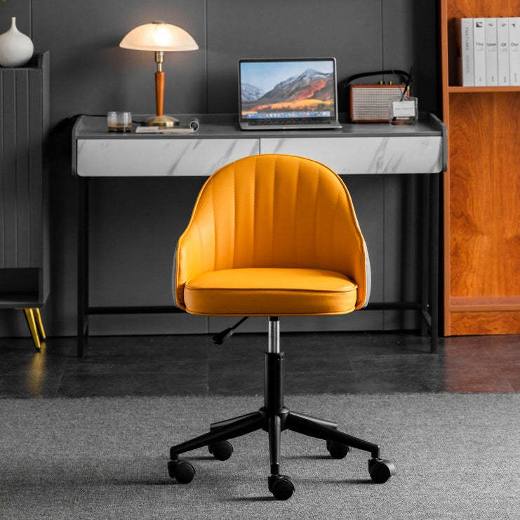 Modern Leather Steel Movable Desk Chair — Stainless Steel - Chrome / Dark Gray & Light Gray