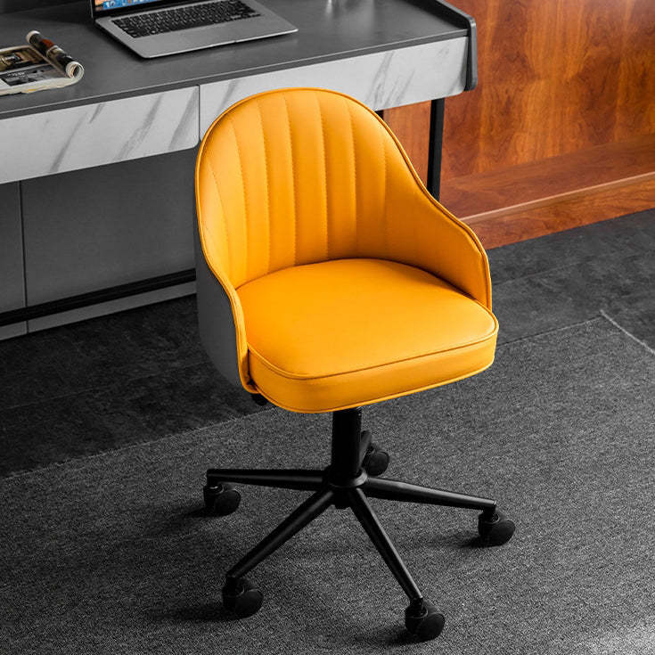 Modern Leather Steel Movable Desk Chair — Stainless Steel - Black / Yellow & Gray