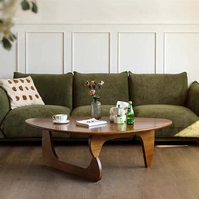 Japanese Triangle Rubberwood Coffee Table — Walnut Color