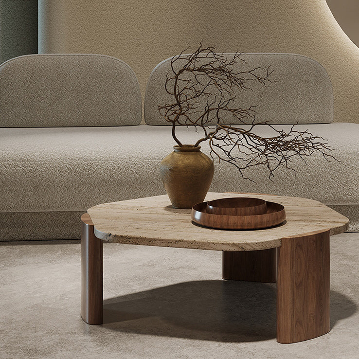 Nordic Hexagon Travertine Wood Coffee Table