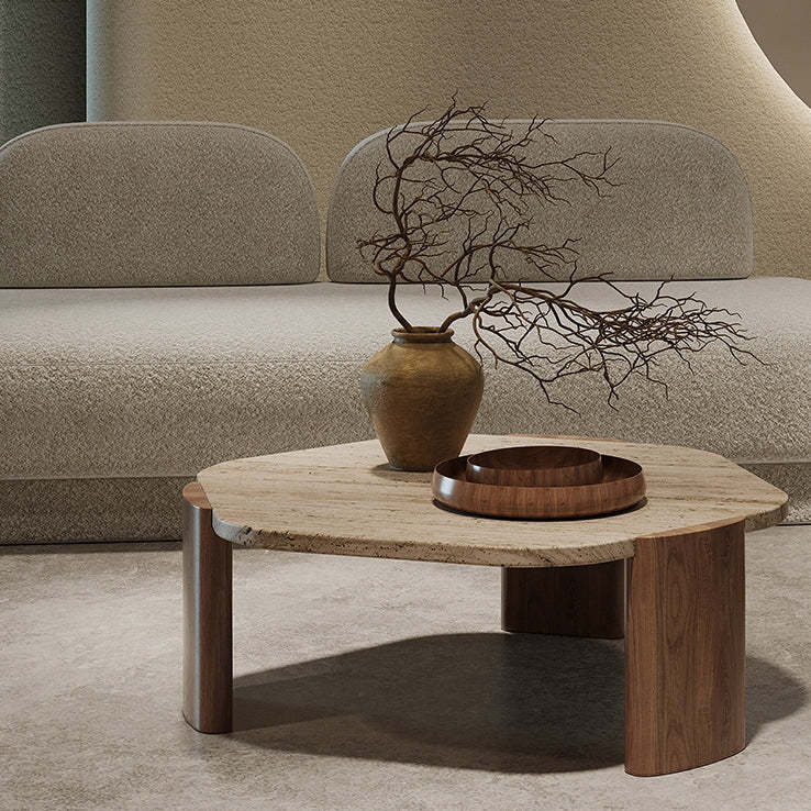 Nordic Hexagon Travertine Wood Coffee Table