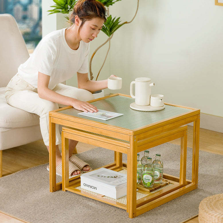 Japanese Square Wood Acrylic Coffee Table