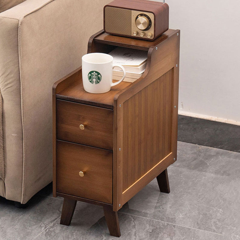 Japanese Rectangular Wood 2-Drawer End Table — Wood