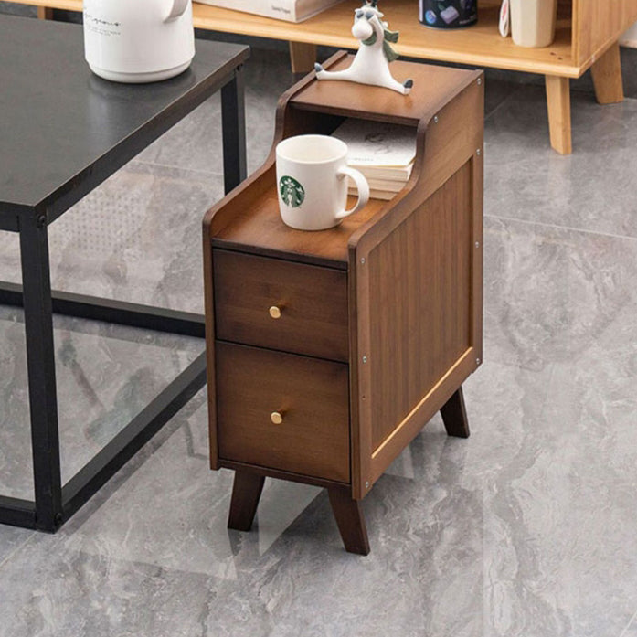 Japanese Rectangular Wood 2-Drawer End Table