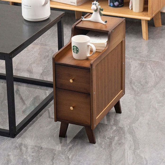 Japanese Rectangular Wood 2-Drawer End Table