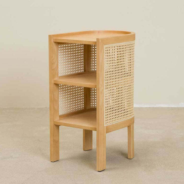 Japanese Rattan Ash Wood Weaving Nightstand 2-Storage