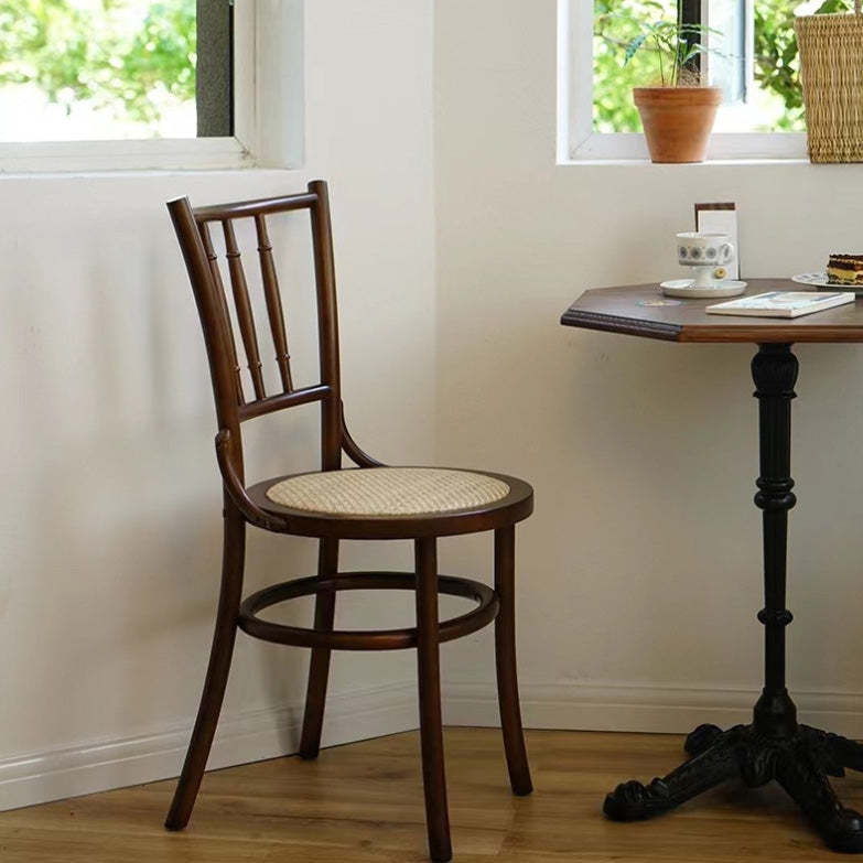 Vintage Round Wood Rattan Chair
