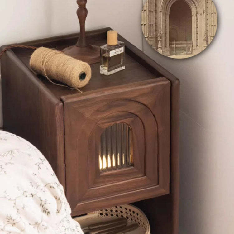 Retro Arched Walnut Glass Nightstand
