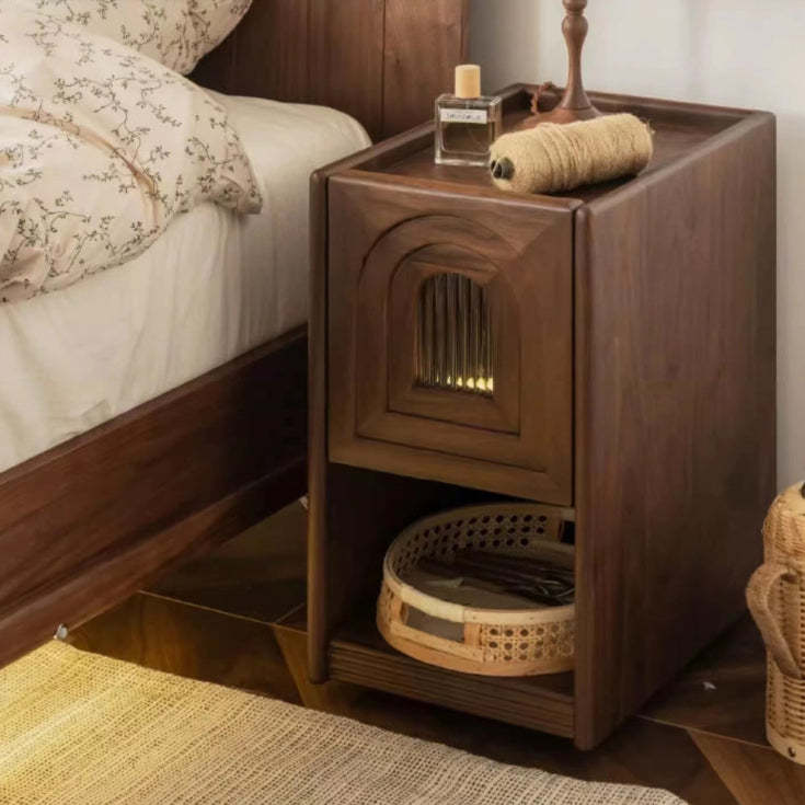 Retro Arched Walnut Glass Nightstand