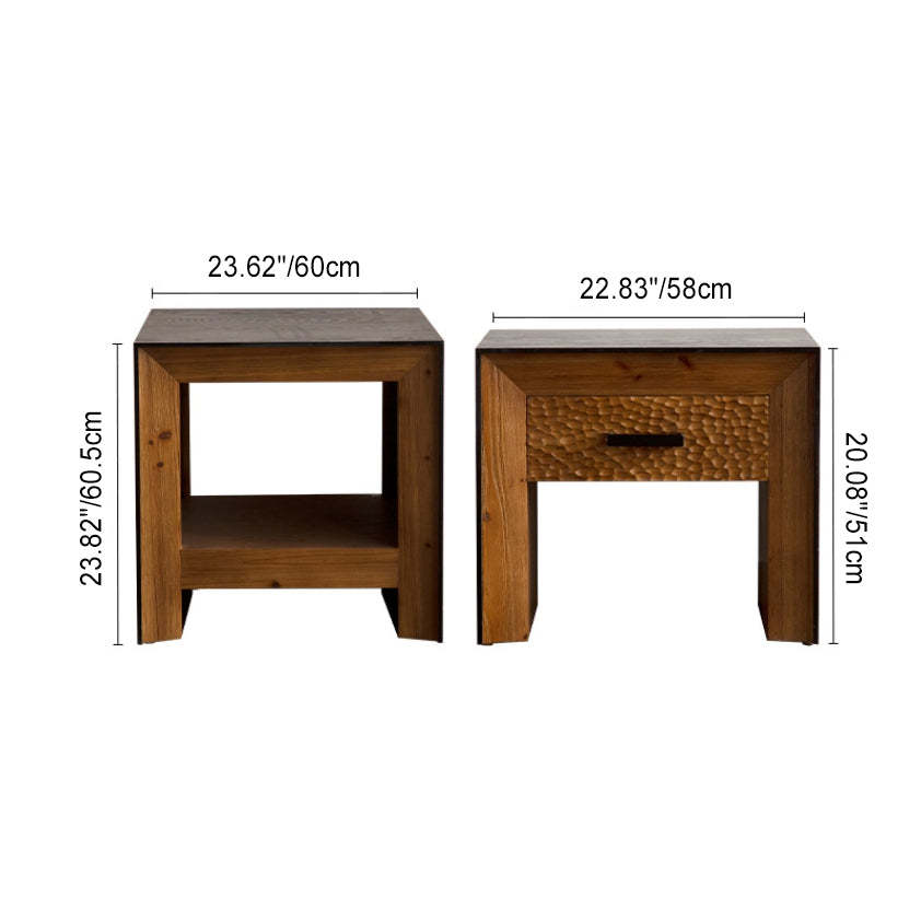 Vintage Solid Wood Engineered Wood Veneer 1-Shelf Side Table