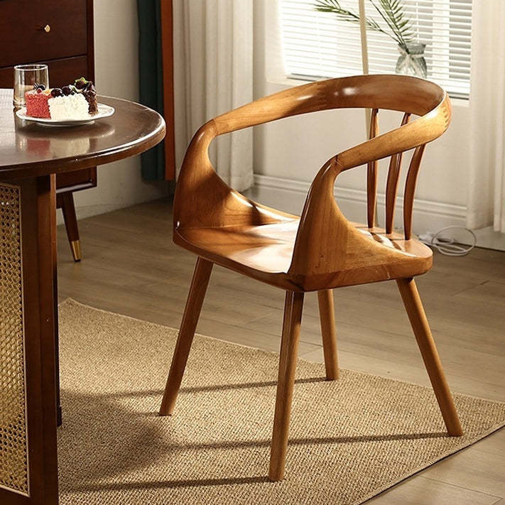 Scandinavian Round Back Solid Wood Dining Armchair