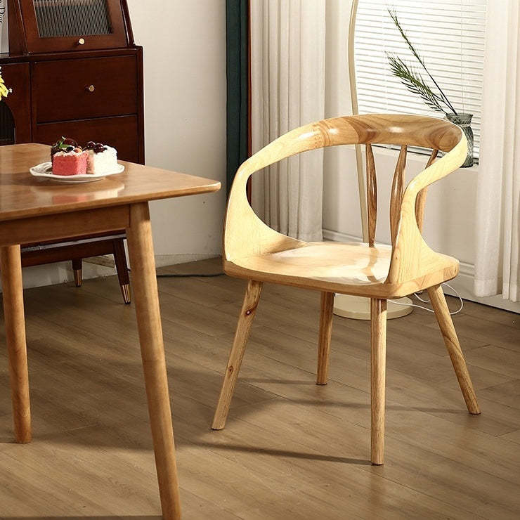 Scandinavian Round Back Solid Wood Dining Armchair — Original Wood Color