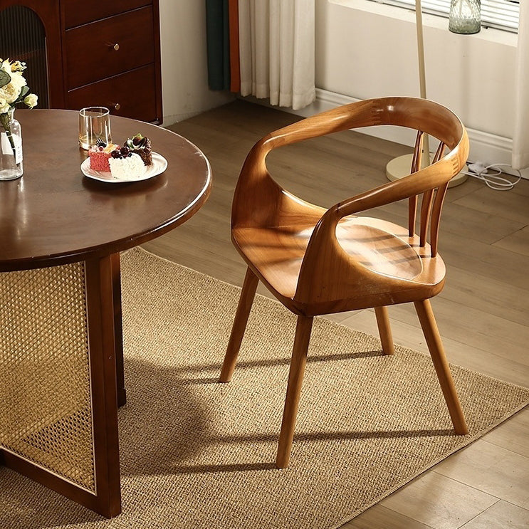 Scandinavian Round Back Solid Wood Dining Armchair — Walnut Color