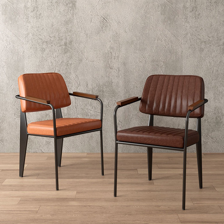 Industrial Leather Metal Wood Dining Chair — Brown