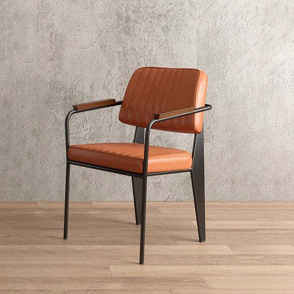Industrial Leather Metal Wood Dining Chair