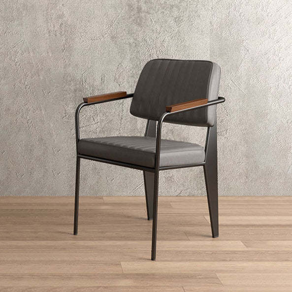 Industrial Leather Metal Wood Dining Chair — White
