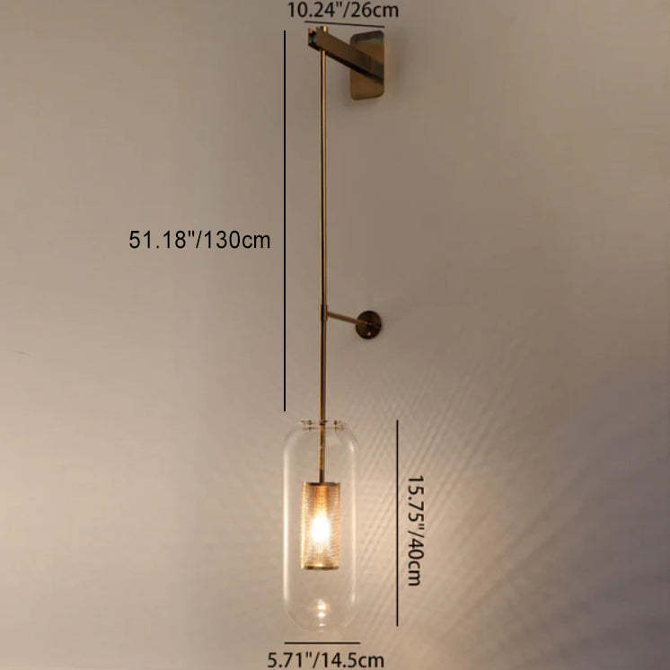 Clear Glass Long Arm Cylinder Sconce — Gold / 110V-120V For US/CA