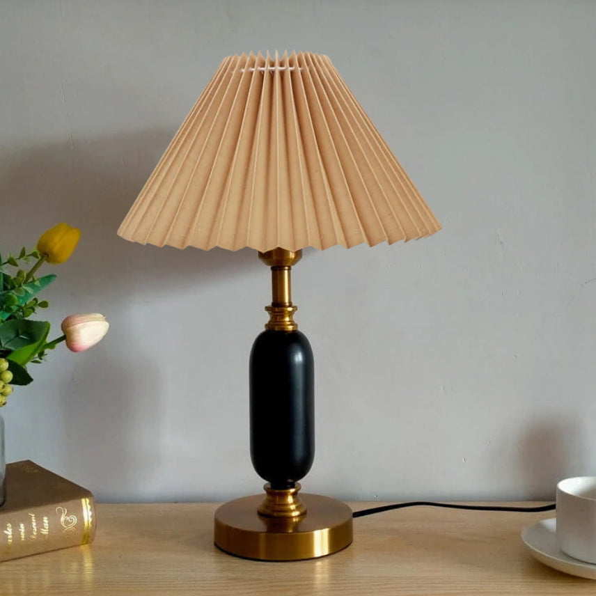 Lighom pleated retro metal table lamps — Black Pleated & White Base / 220V-240V (UK/AU)