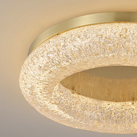Gold Leaf Resin Copper Ring LED Flush Ceiling Light