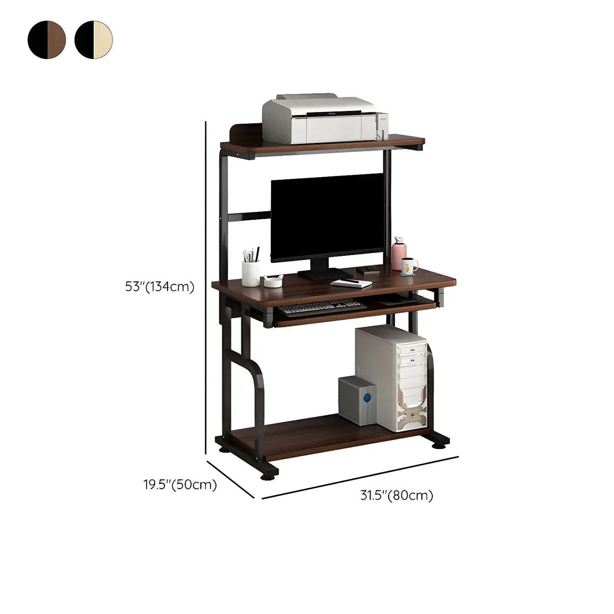 Brown Wood Computer Desk with Shelves