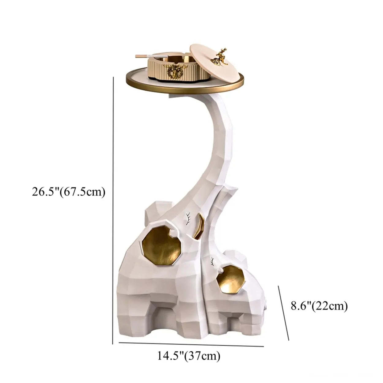 Novelty Elephant-Shaped White Resin Tray End Table