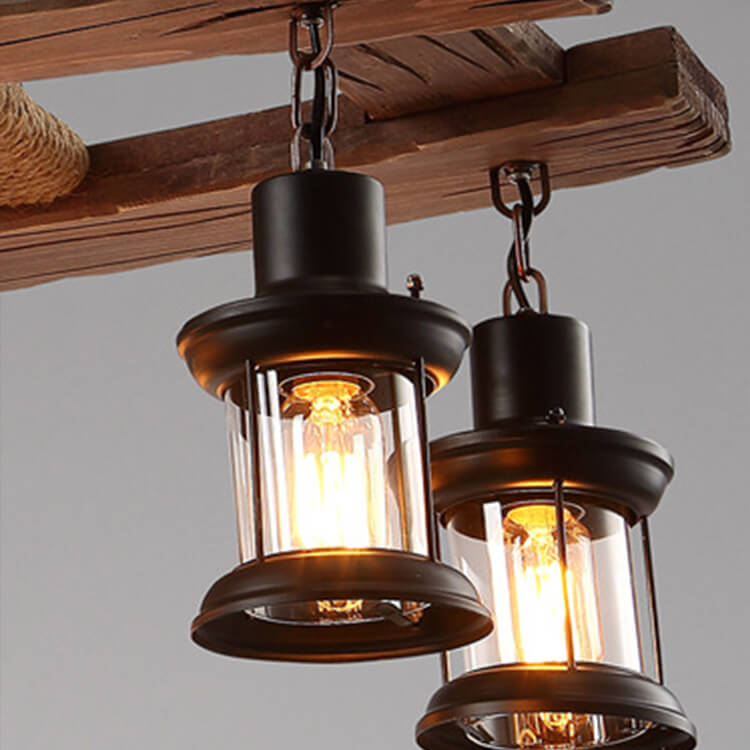 Retro Wooden 6-Light Lantern Chandelier