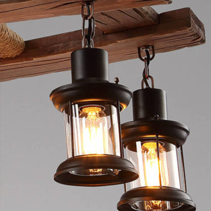 Retro Wooden 6-Light Lantern Chandelier