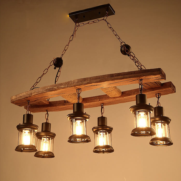 Retro Wooden 6-Light Lantern Chandelier