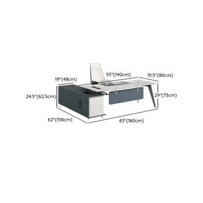 White Wood L-Shape Executive Desk with Cable Management