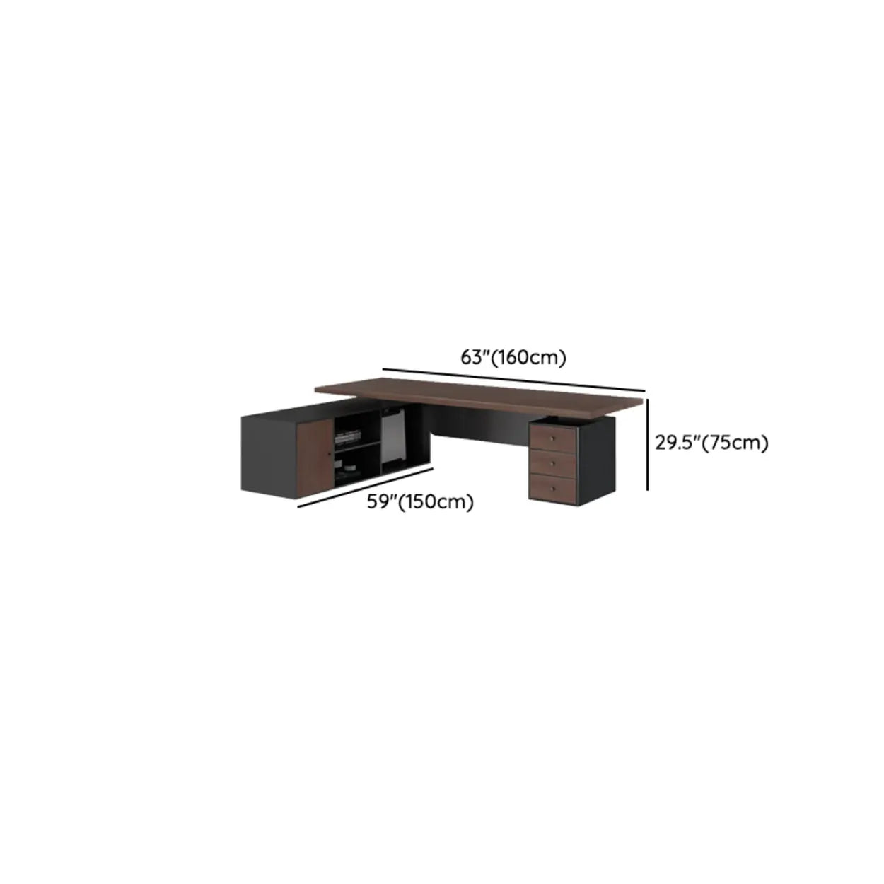 Brown L-Shaped Wood Computer Desk with Storage