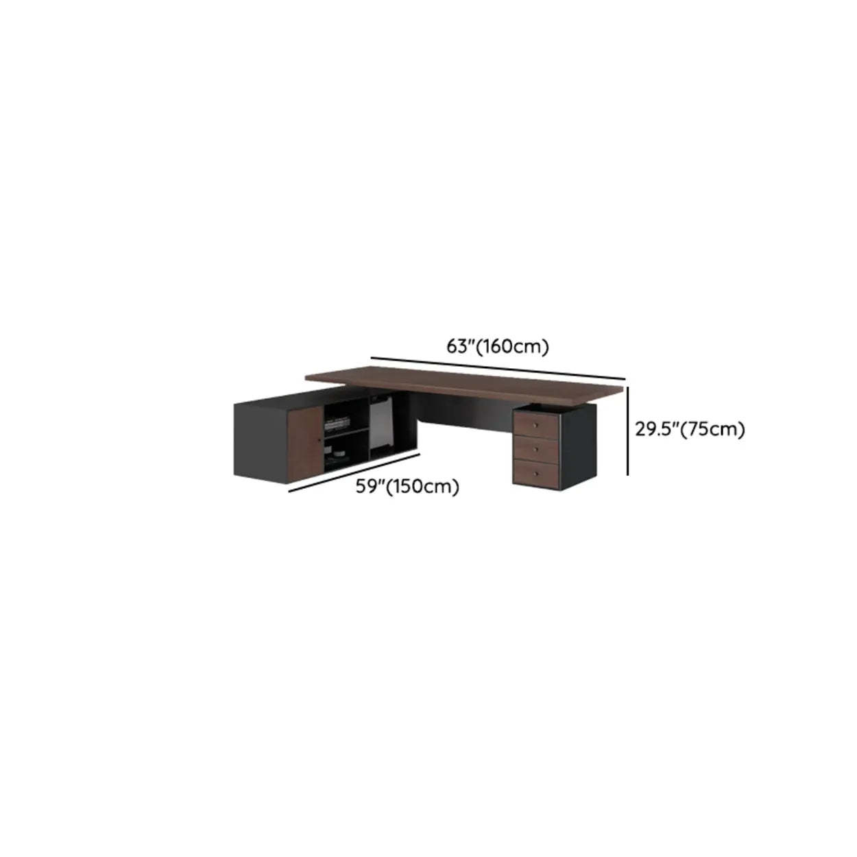 Brown L-Shaped Wood Computer Desk with Storage