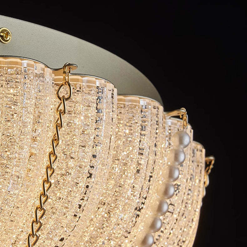 Art Deco Pumpkin Iron Crystal LED Flush Ceiling Light