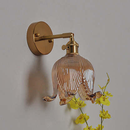 Vintage Japanese Brass Glass Bellflower Sconce