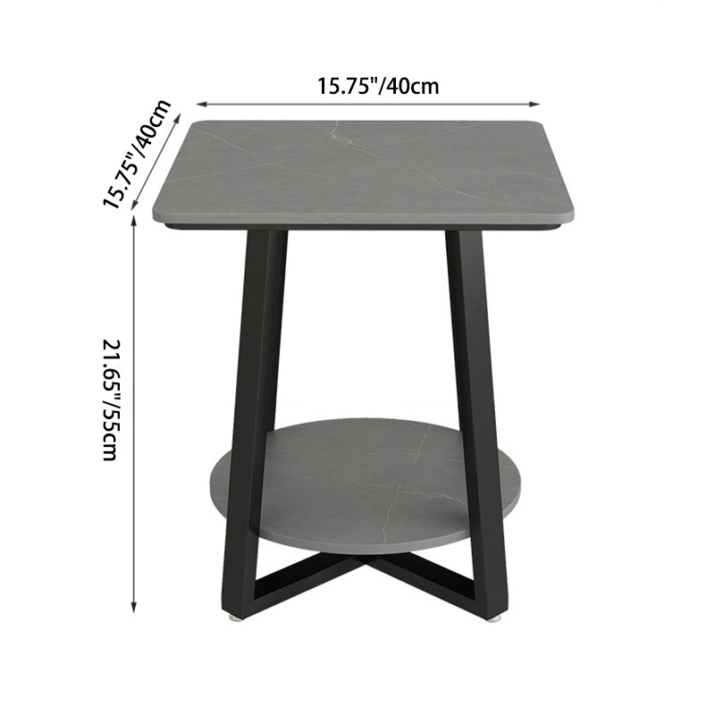 Minimalist Rock Slab Iron 2-Tier Side Table — Gray Tabletop + Black Frame