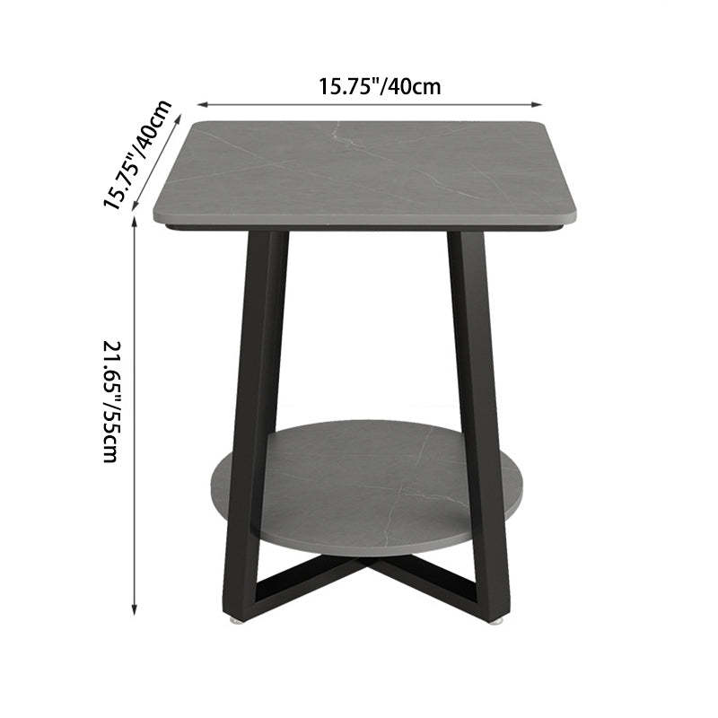 Minimalist Rock Slab Iron 2-Tier Side Table — Gray Tabletop + Black Frame