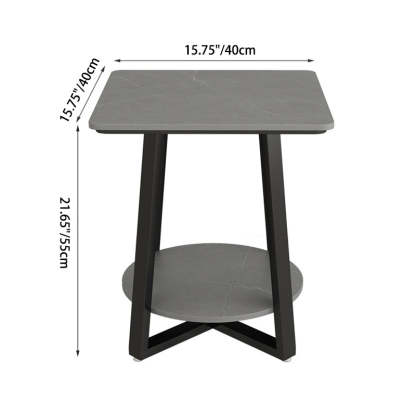 Minimalist Rock Slab Iron 2-Tier Side Table — Gray Tabletop + Black Frame