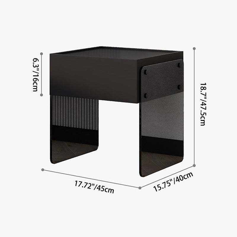Minimalist Wood Plank Glass 1-Drawer Nightstand — White