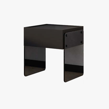 Minimalist Wood Plank Glass 1-Drawer Nightstand