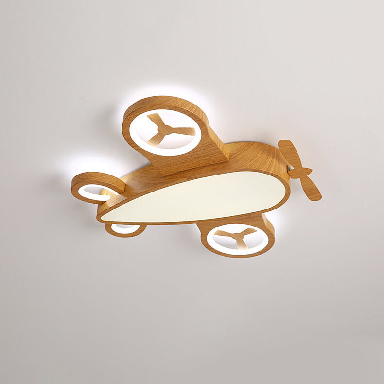 Lighom creative aircraft grain wood flush mount lighting — 18.9" L x 20.47" W x 2.36" H / Cool White (6000K)