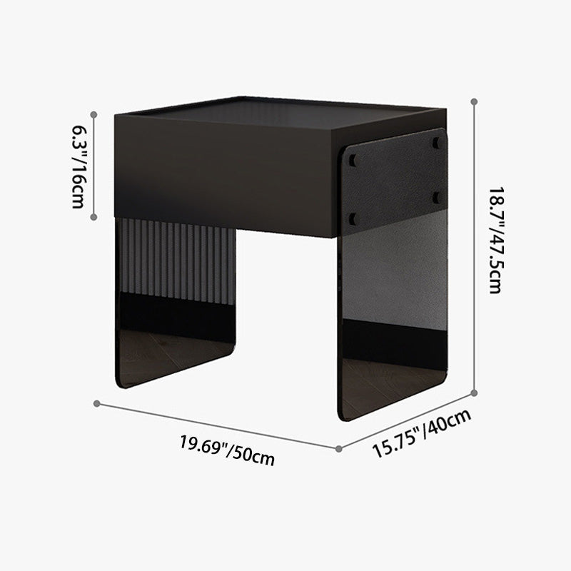 Minimalist Wood Plank Glass 1-Drawer Nightstand — Dark Gray