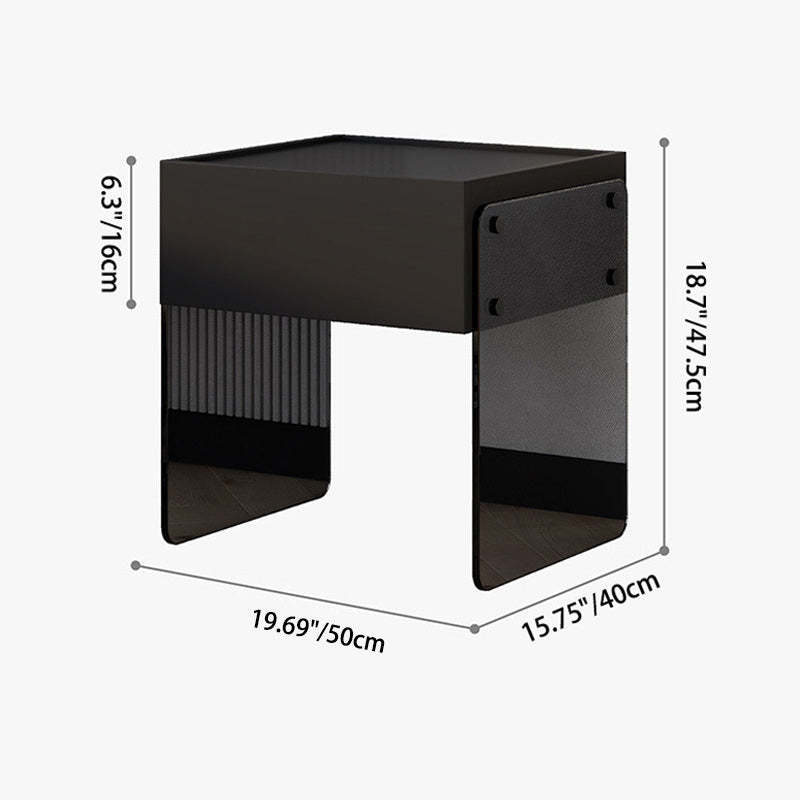 Minimalist Wood Plank Glass 1-Drawer Nightstand — Dark Gray