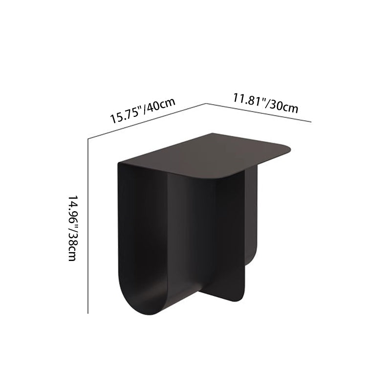 Minimalist Iron T-Shape Rectangular End Table 1-Storage — Stainless Steel / T Shape / White