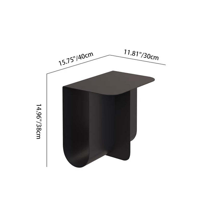Minimalist Iron T-Shape Rectangular End Table 1-Storage — Stainless Steel / T Shape / White